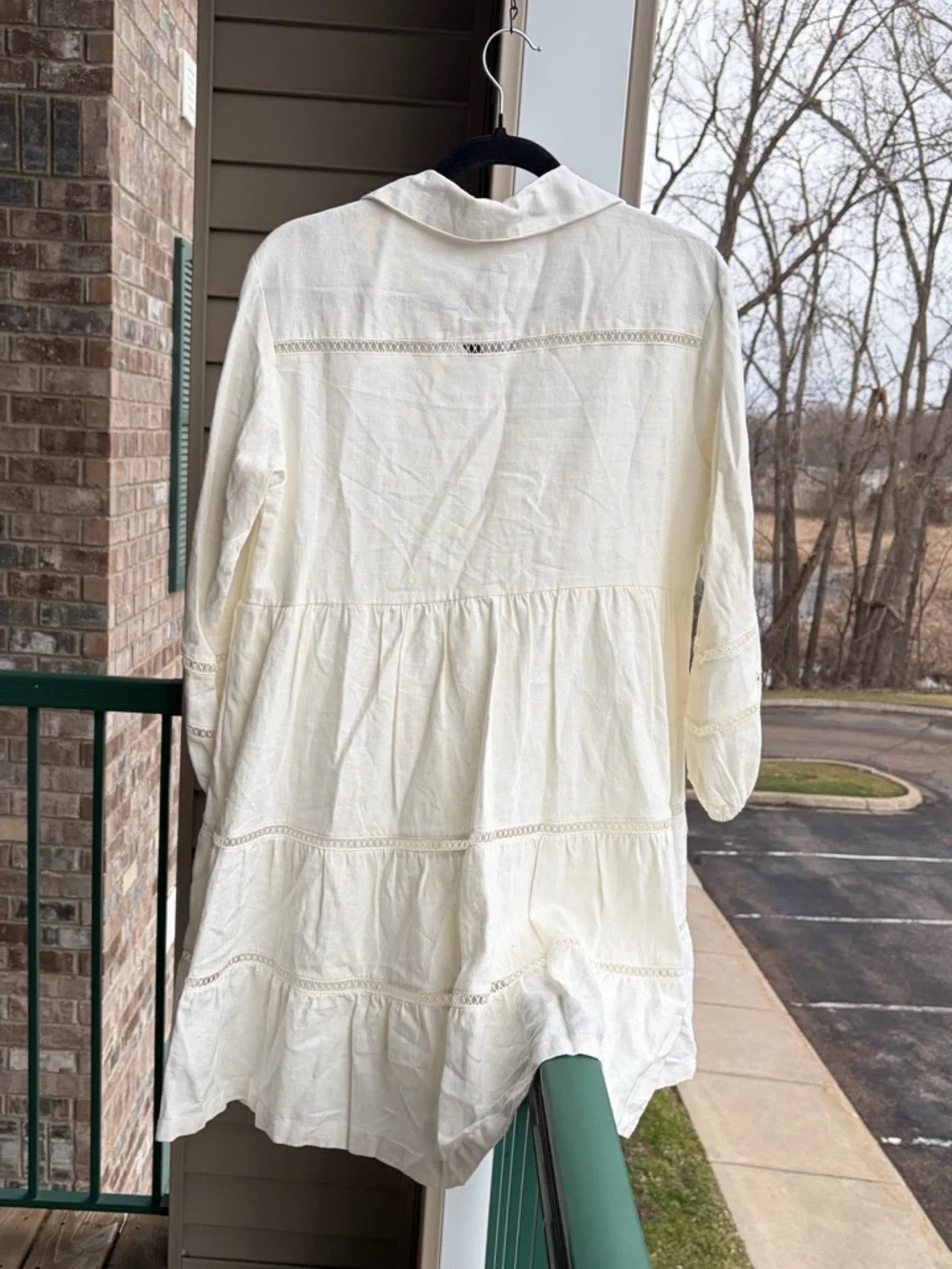 🆕 Taylor Porcelain White Linen Blend Tiered Dress Size 10, 12 Boho Mini Dress - Picture 5 of 17